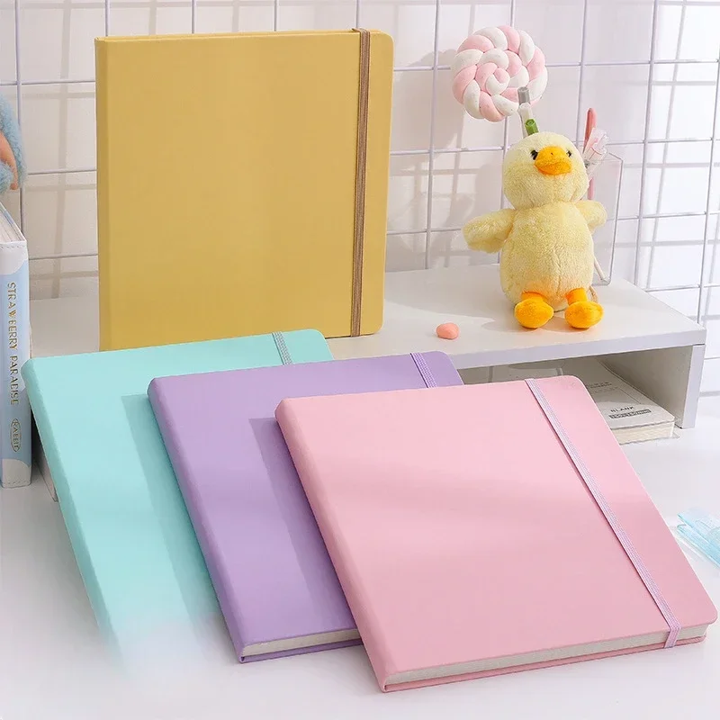 

Квадратные канцелярские товары, блокнот для учебных страниц, ученический дневник высокой стоимости внутри, однотонный с цветным кожаным лепестком и ремешком