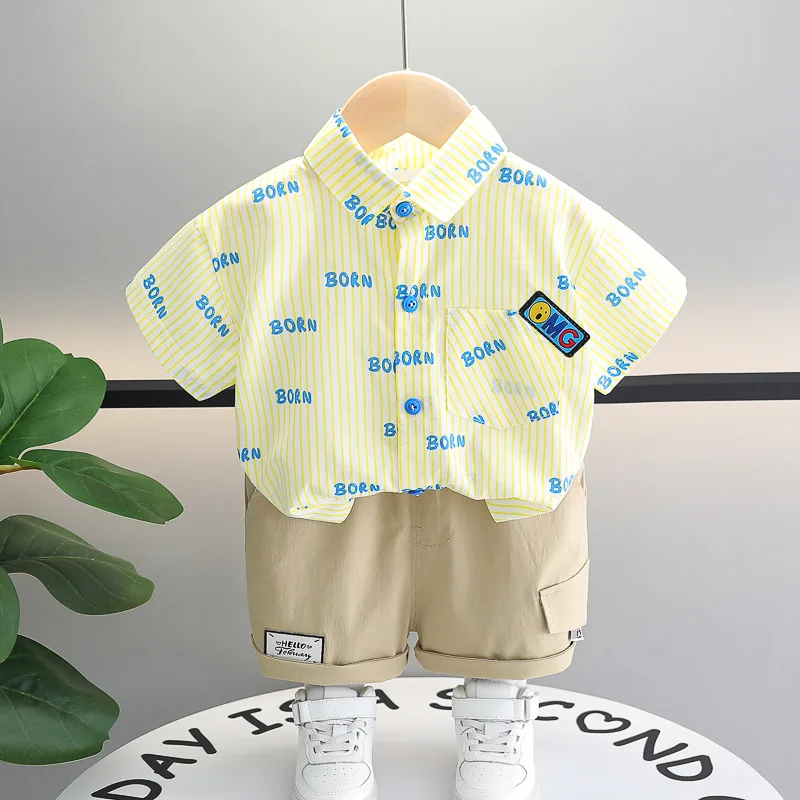 

2024 Premie Baby Boy Summer Clothes 12 18 Months Clothing for Boys Letter Printed Short Sleeve Shirts and Shorts 2PCS Outfit Set