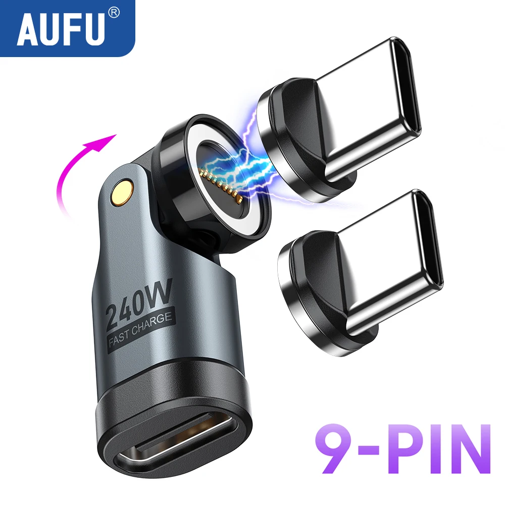 AUFU 9Pin Magnetic USB C OTG Adapter PD 240W Fast Charging Magnet Type C Female Connector for iPhone 17 16 Xiaomi Macbook Laptop