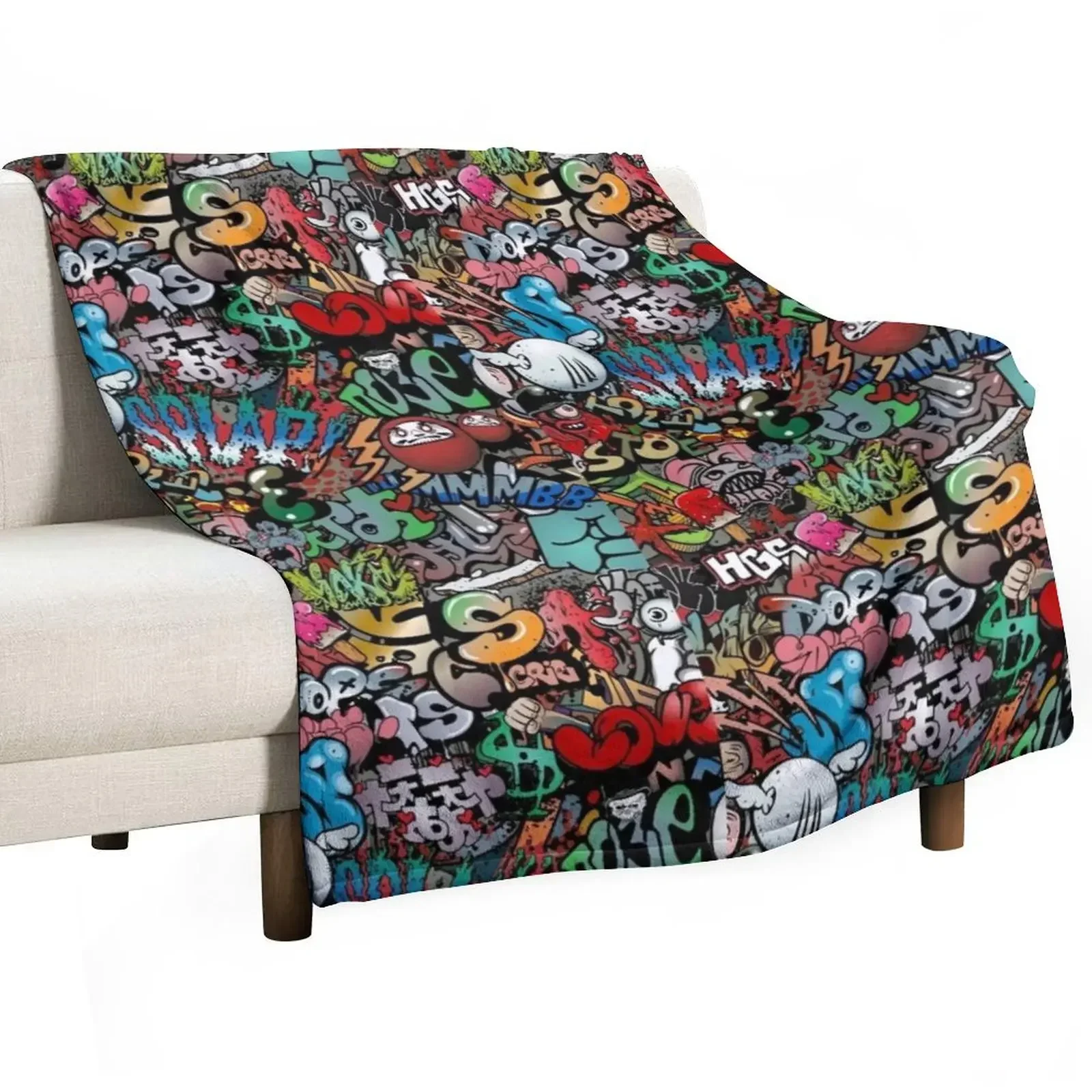 

Synr 70s Retro Comic Graffiti Print Throw Blanket Multi-Purpose funny gift Baby Blankets