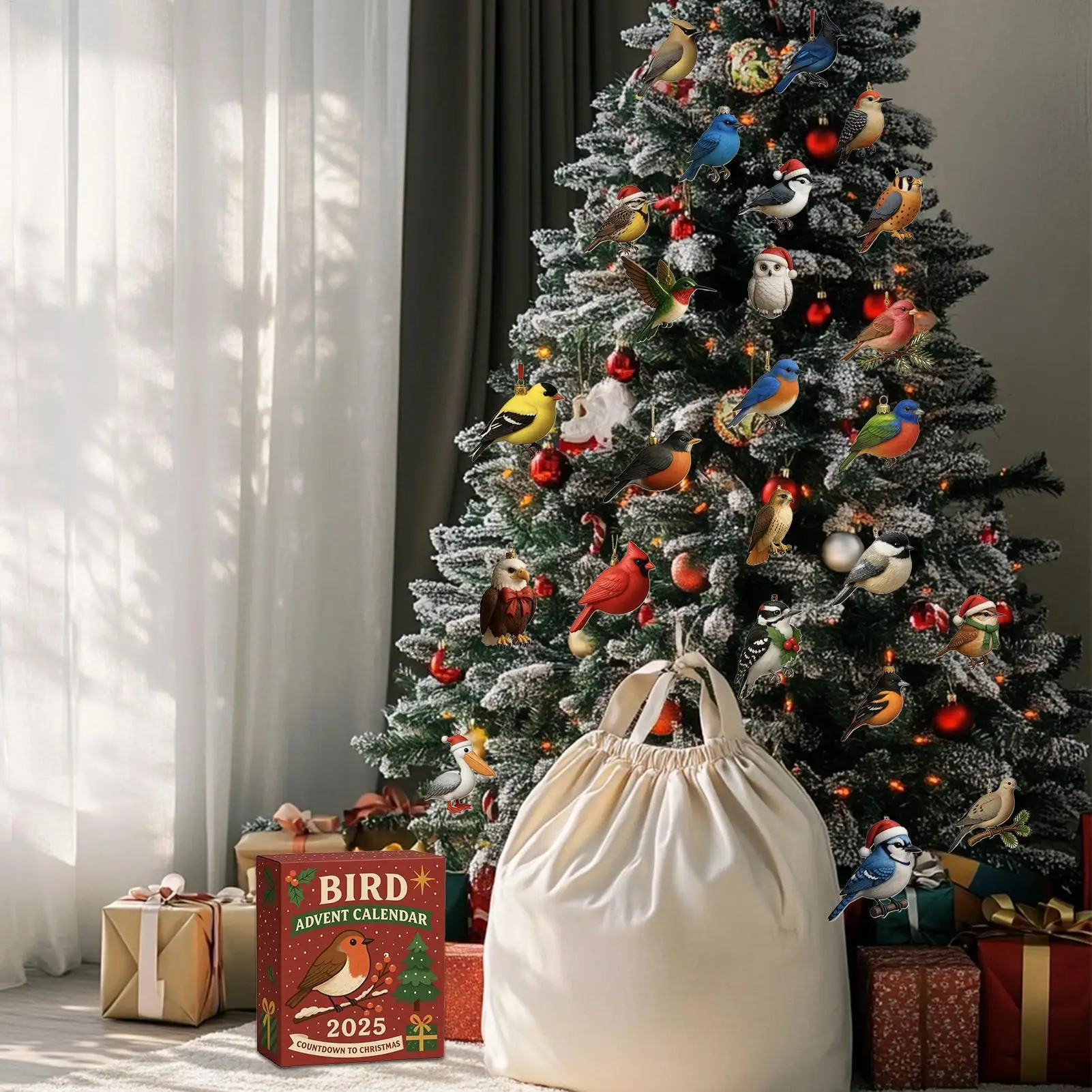 Christmas Calendar 2D Flat Acrylic Bird Ornament Countdown Calendar Bird Ornament for Men Women Girls Youth Teens Gifts