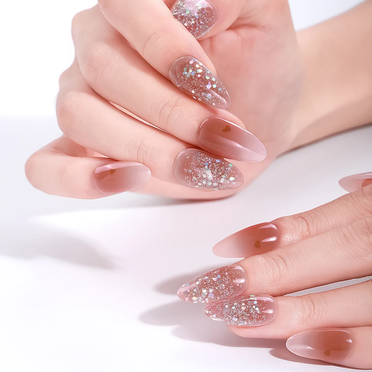 20Tips Glitter Heart Semi Cured Nail Gel Strips Romantic Valentine Gel Nail Stickers Long Lasting Self-Adhesive Gel Nail Wraps 6