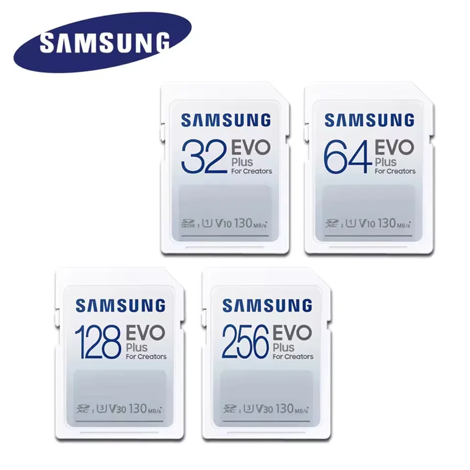 삼성 EVO 플러스 SD 카드 128GB 256GB SDXC V30 U3 2GB SDHC V10 C10 64GB U1 SD 메모리 카드 130MB/s 카메라용
