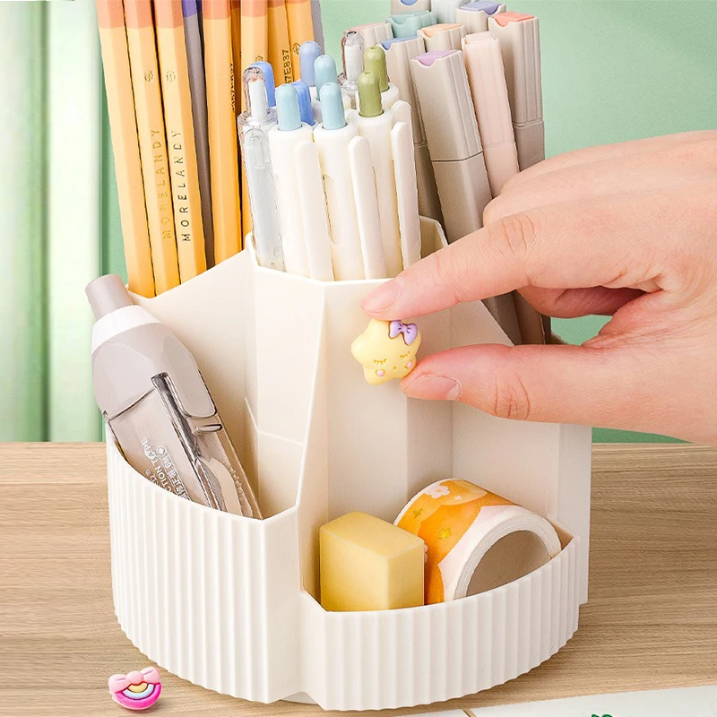 5 Slots Stationery Storage Box 360 Degree Rotating Desktop Stationery Organizer for Home Office School
