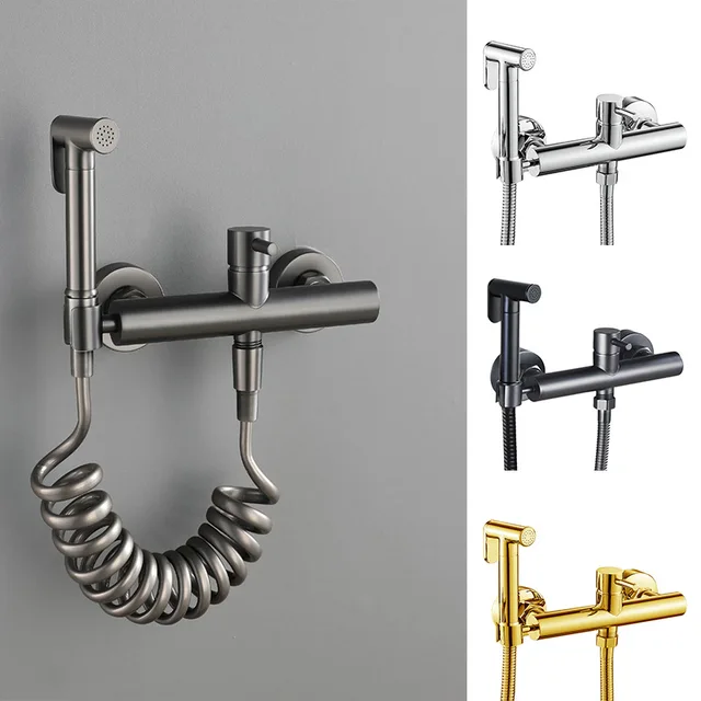 ชุดฝักบัวฉีดชำระสุขภัณฑ์ทองเหลืองขัดเงา สีทอง/ดำ/เทา แบบมือถือ น้ำร้อน-น้ำเย็น 1