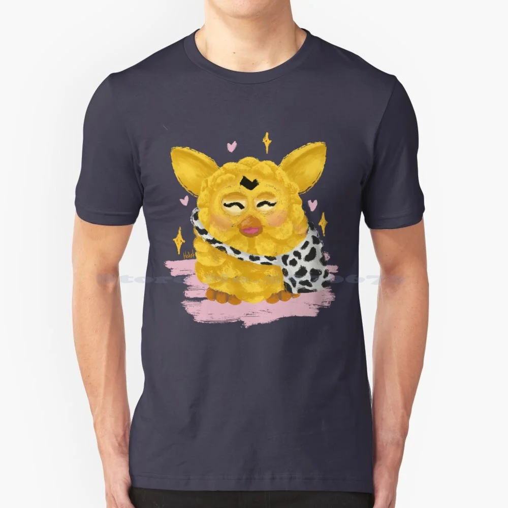 Furby Con Borsa T Shirt 100% Cotone Tee Furby Yellow Happiness Toy Vintage Cow Spots Joy Love