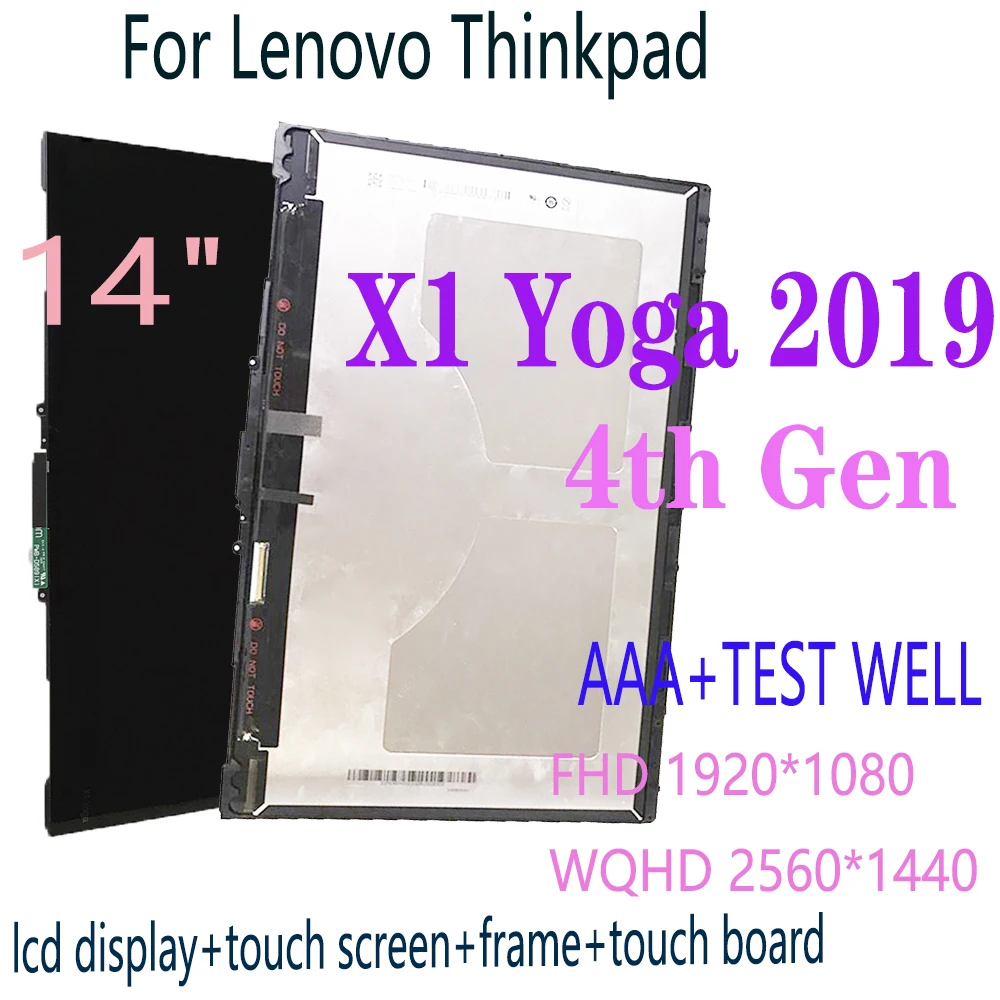 

14'' Replacement For Lenovo Thinkpad X1 Yoga 2019 4th Gen LCD Display Touch Screen Assembly Frame Touch Board Mount N140HCG-GR2B