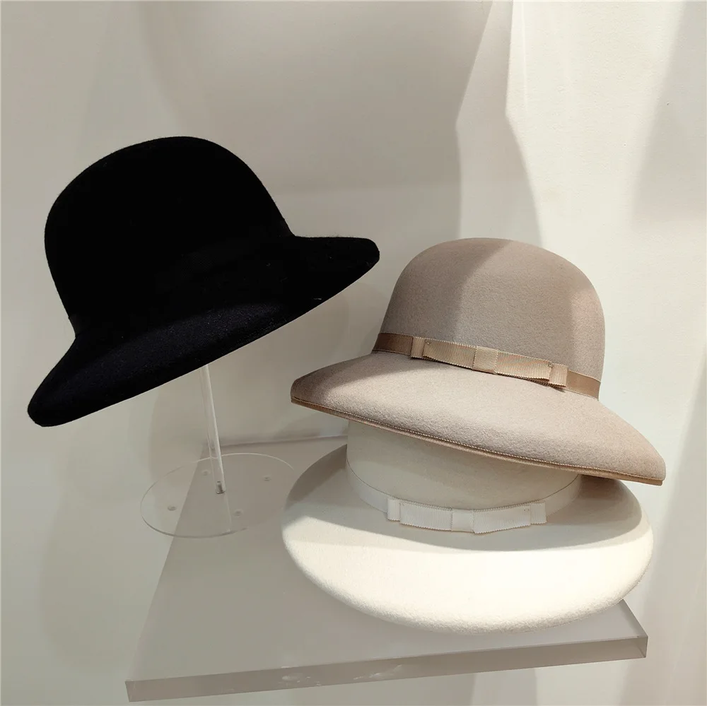 

Pure Wool Felt Floppy Hat Wide Brim Women Winter Fedora Hat 100% Wool Felt Bucket Hat Ladies Wedding Church Hat