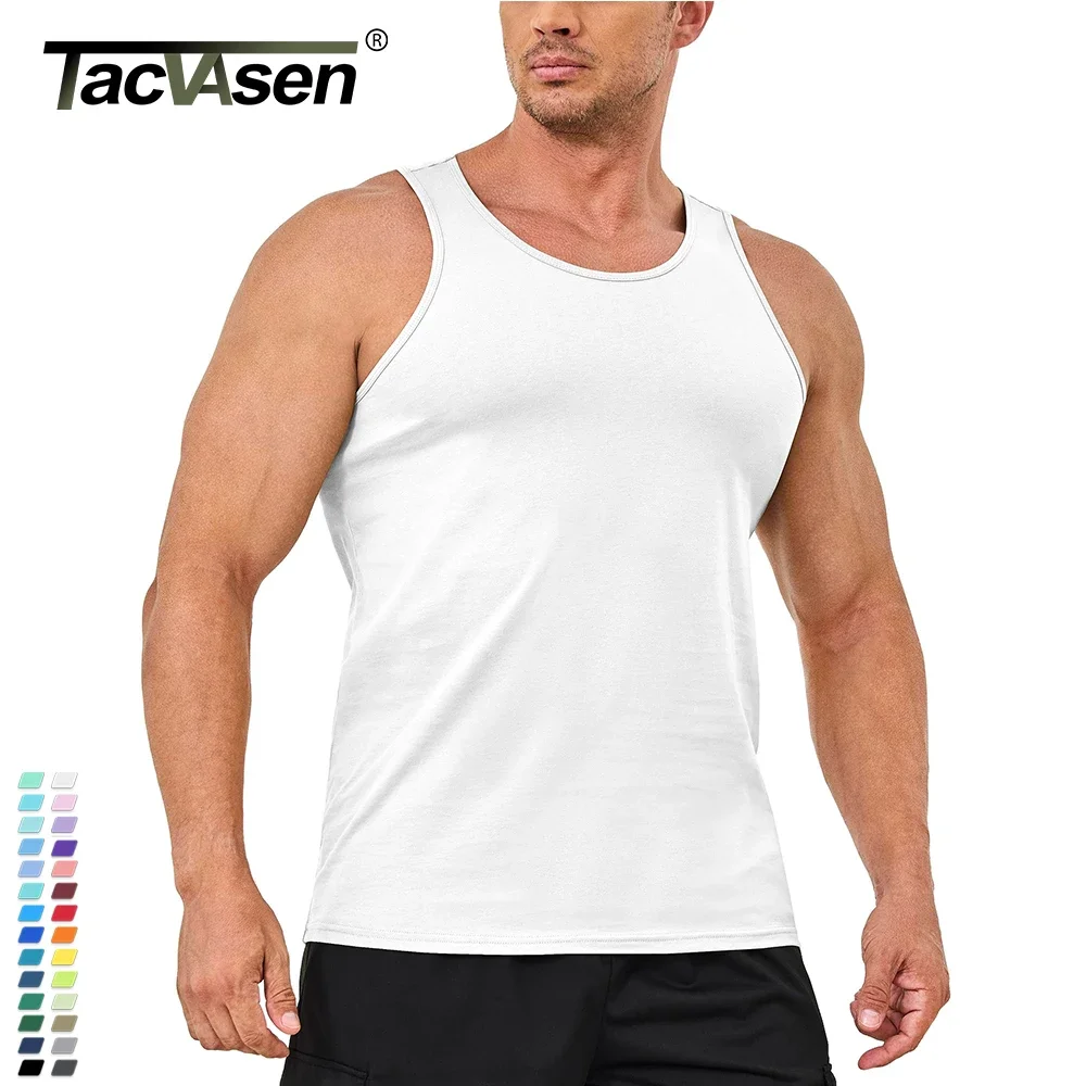 TACVASEN Cotton Basic Undershirts Mens Muscle Tank Tops Gym Fitness Sleeveless T-shirt Workout Bodybuilding Vests Tee Shirt Tops