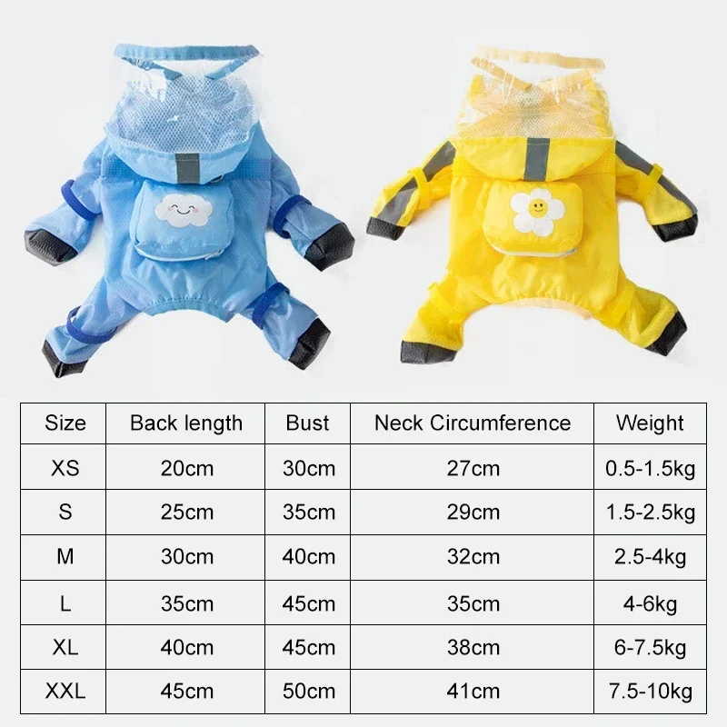 Pet Dog Raincoat Hooded Jumpsuit Waterproof Dog Jacket Outdoor Reflective Dogs Rain Coat Water Resistant Dogs Clothes XS-2XL