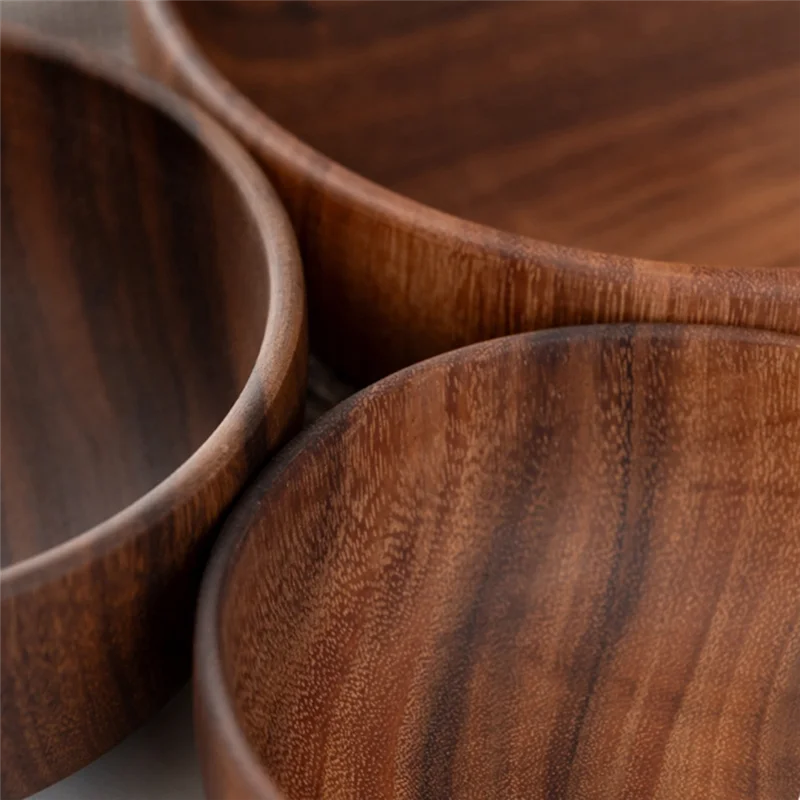 Wooden Salad Bowl Round Dessert Displays Serving Trays Fruit Food Salads Snack Soup Bowl For Home Coffee Shop-AC82