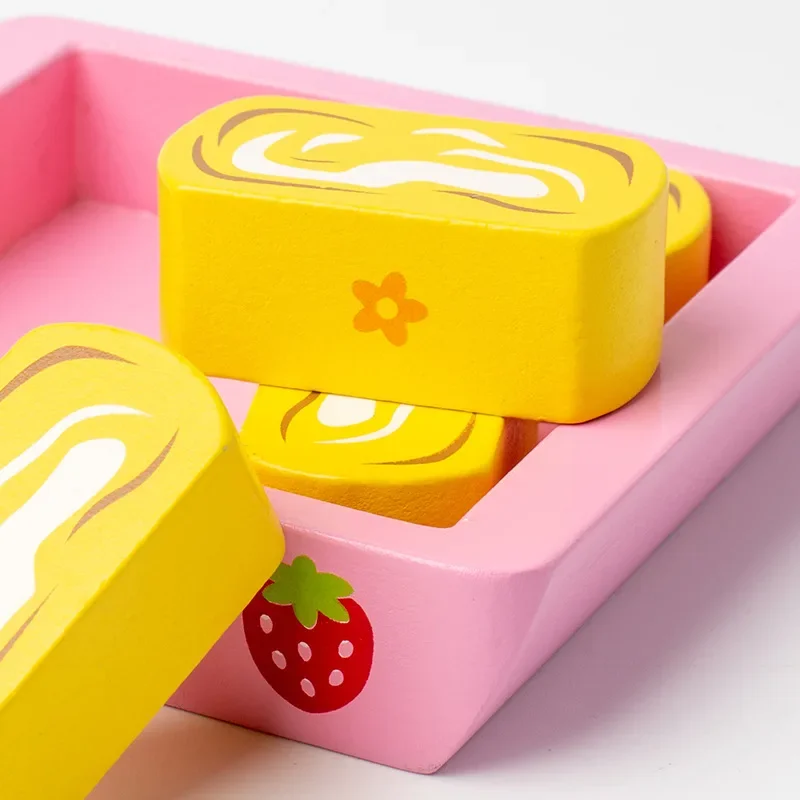 Children's Wooden Simulation Cake Strawberry Double Birthday Cake Baby Pretend Play Kitchen Food Educational Toys Girls Gift Kid