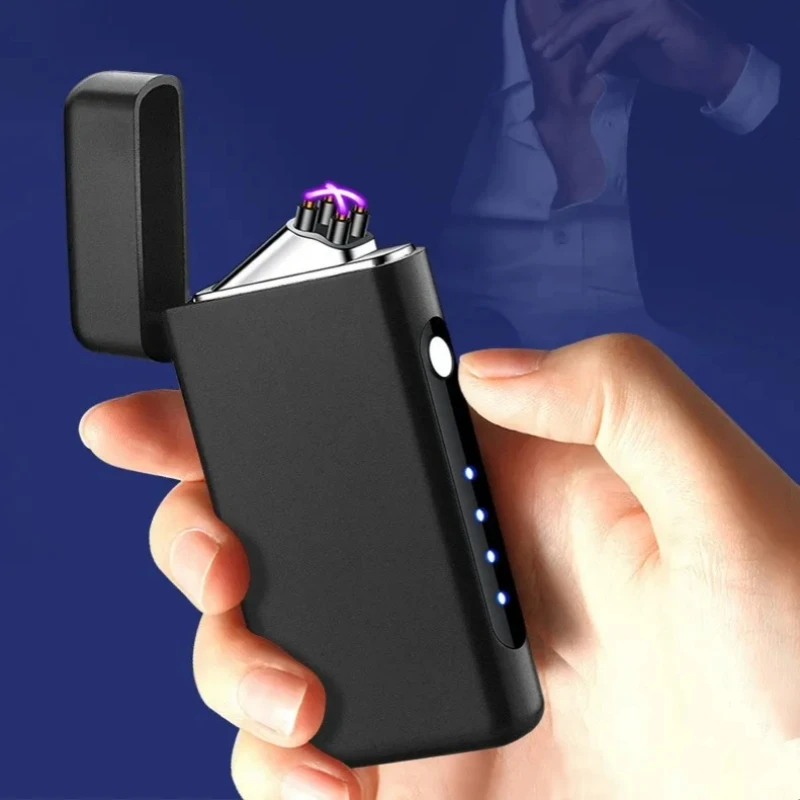 

Outdoor Windproof Portable Metal Pulse Flameless Double Arc Electric Lighter LED Display Plasma USB Lighter High-end Men's Gifts