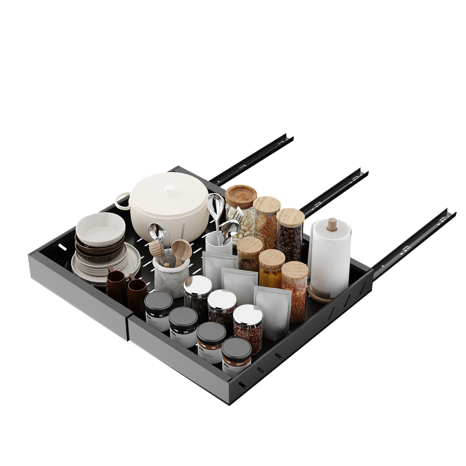 Carbon Steel Extendable Kitchen Pull-Out Drawer Cabinet Storage Rack Under Sink Organizer Sliding Shelving Unit for Cupboard