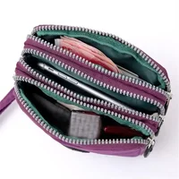 Women Three-layer Long Zipper Coin Money Pocket Purse Women's Handbag Wrist Mobile Phone Card Key Coin Bag Wallet Washable Cloth - Image 6