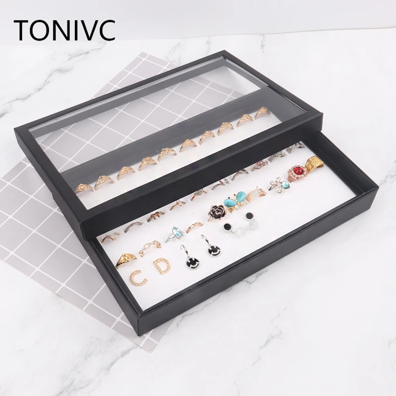 Wholesale 2Pcs Black Paper Earring Ring Display Tray Box With 100 Slots For Jewelry Packing Storage Velvet Pad Show Case 2pcs metal spring o ring buckles clips round push trigger snap hooks carabiner purses handbags buckles carabiner bag accessories