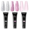 COSCELIA Poly Nail Gel Set 3 Colors 10ml Nail Extension Gel Quick Buildering Nails Gel Set White Pink Transparent Nude Glitter 3