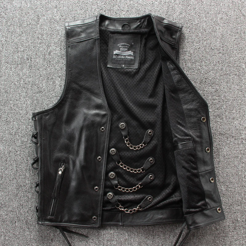 PFHQ 2023 Spring Trendy Men's Motorcycles Waistcoat Stylish Leather Jacket High Quality PU Punk Sleeveless Vest Coat Clothes New 2