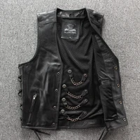 PFHQ 2023 Spring Trendy Men's Motorcycles Waistcoat Stylish Leather Jacket High Quality PU Punk Sleeveless Vest Coat Clothes New 2