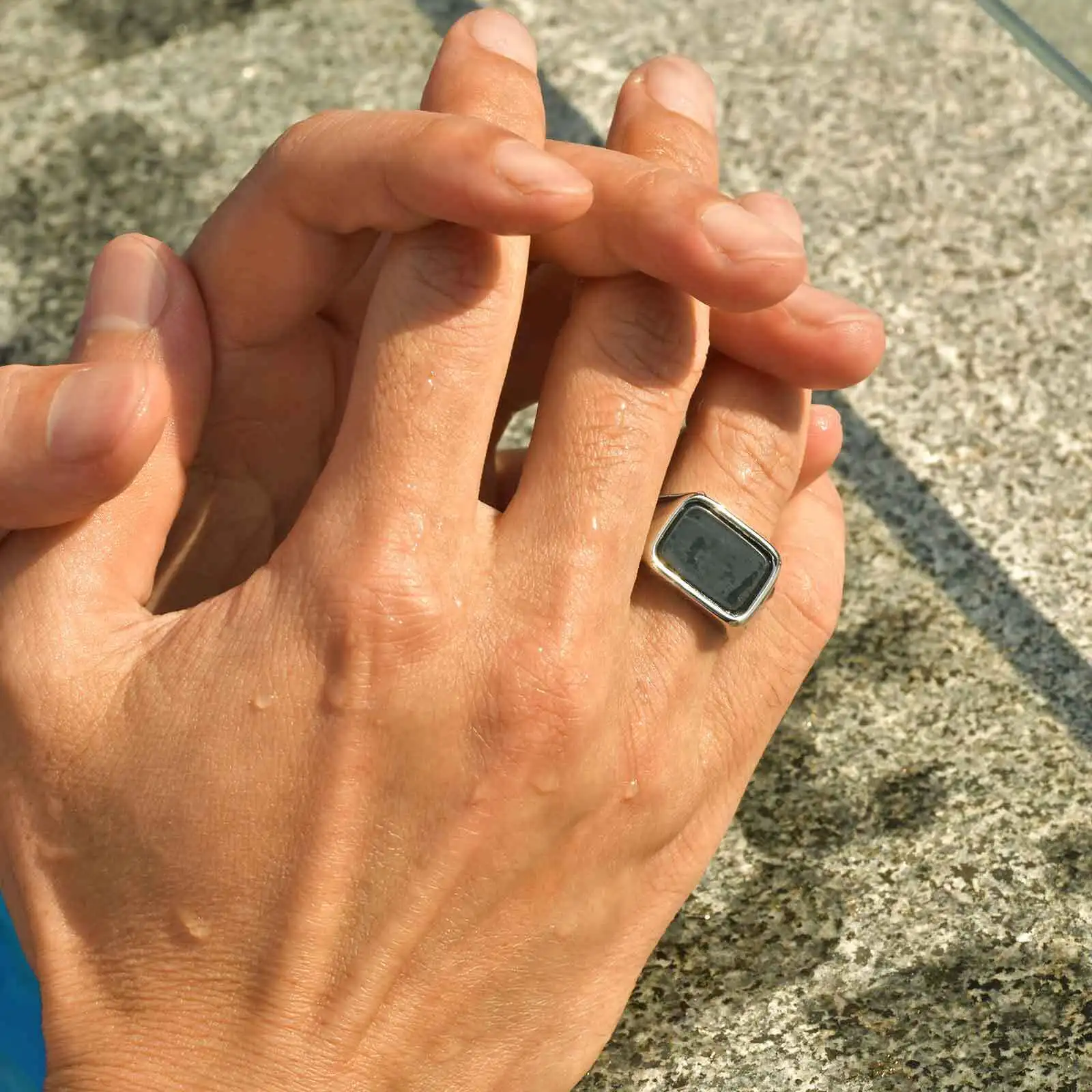 Men's Stainless Steel Square Stone Ring,Minimalist Waterproof Stamp Ring Finger Rings,Punk Jewelry Gift