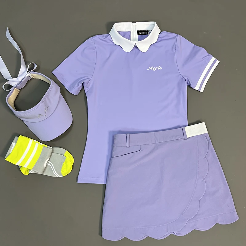 Summer New Golf Women's Top Slimming, Quick Drying, Breathable, High-quality Fashion Outdoor Leisure Sports Set