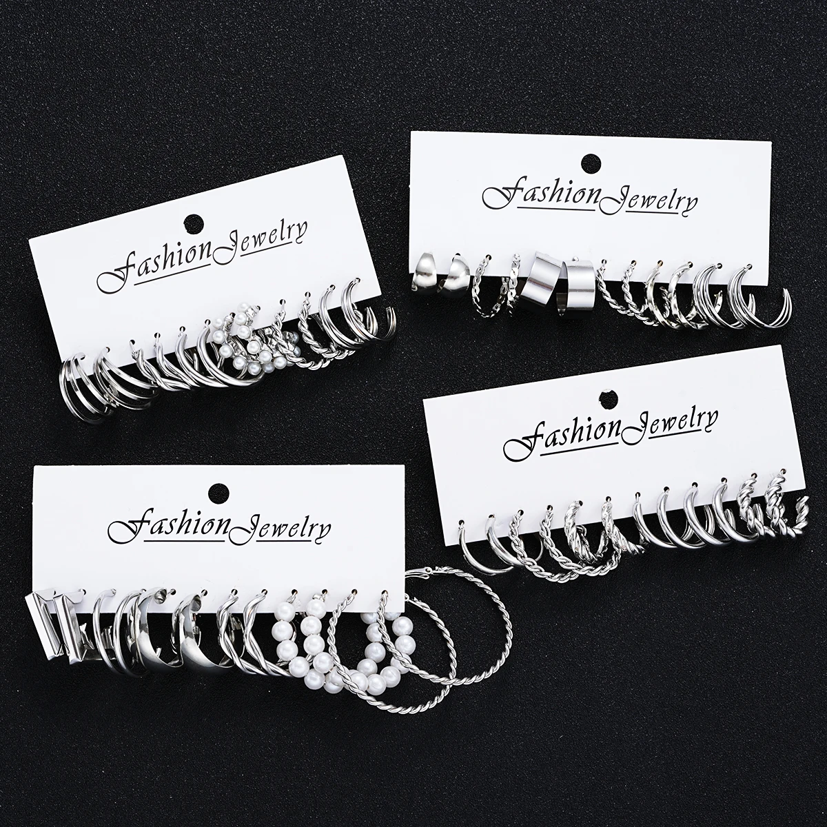24 Pcs Fashion Vintage Hoop Earrings Set for Women Boho Metal Circle Geometric Twist Pearl Studs Earrings Trendy Jewelry Gifts 2