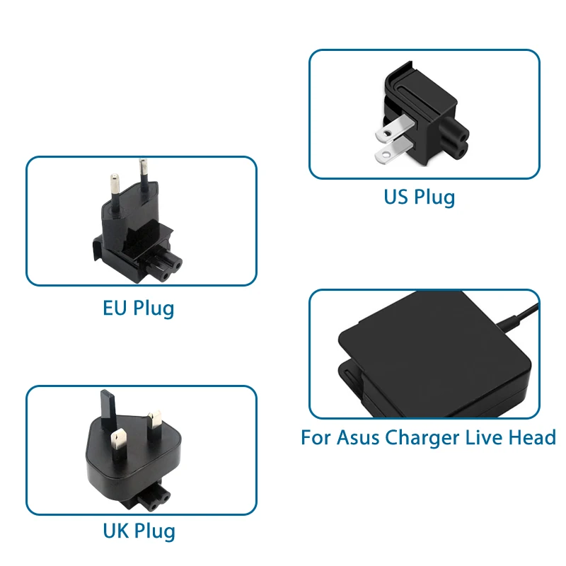 Netcosy Black Wall AC Electrical UK EU US Plug DuckHead Power Adapter For Asus Laptop Replacement Charger