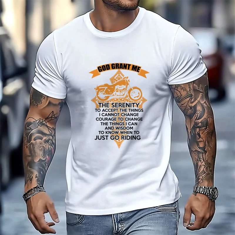 God Grant Me Motorcycle 스트리트 티셔츠 100% 코튼 오넥 티셔츠 패션 반소매 캐주얼 남성 티셔츠 그래픽 티셔츠