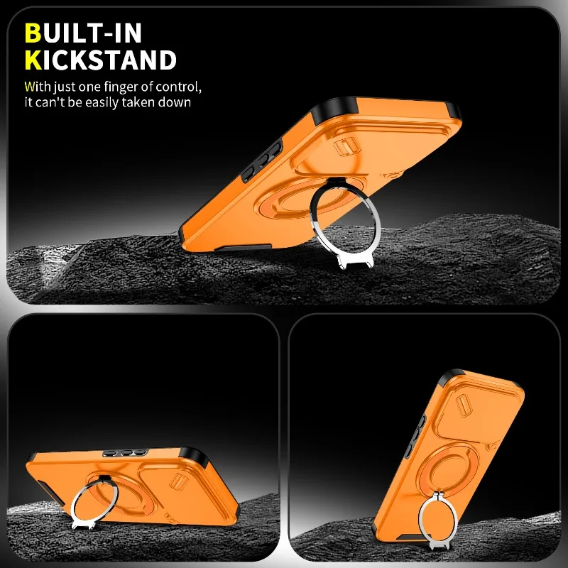 Enhanced Shockproof Armor Case with Camera Protection and Magnetic Stand
