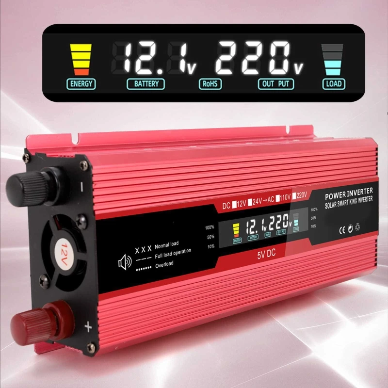 2000W DC 12V AC 220V 전원 인버터, 수정 사인파 LCD 디스플레이, USB 자동차 변압기 변환 충전 컨버터