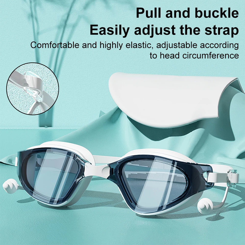 Swimming Goggles Cap Adult HD Anti-fog Swimming Goggles Set Waterproof Silicone Swim Glasses with Earplugs Anti-UV Swim Eyewear
