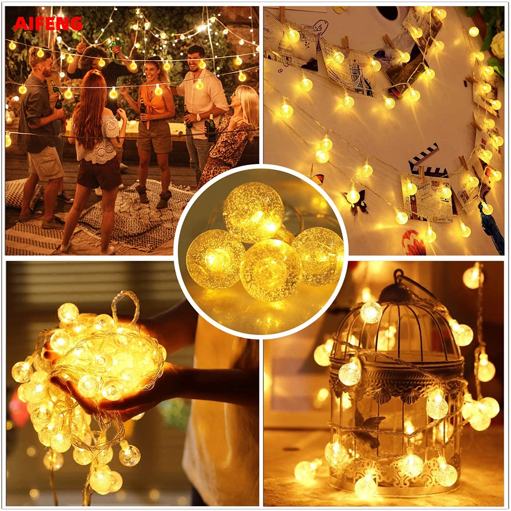 Fairy String Lights Fairy Lights AIFENG LED String Lights Fairy Bubble Ball Lamp Holiday Lighting Garland Battery USB Indoor For Christmas Wedding Decoration