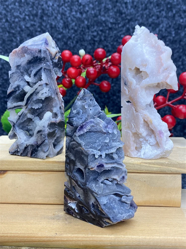 

Natural Stone Fluorite Geode Obelisk Reiki Healing Crystal Wand Feng Shui Wizard Worship Home Decor Holiday Gift