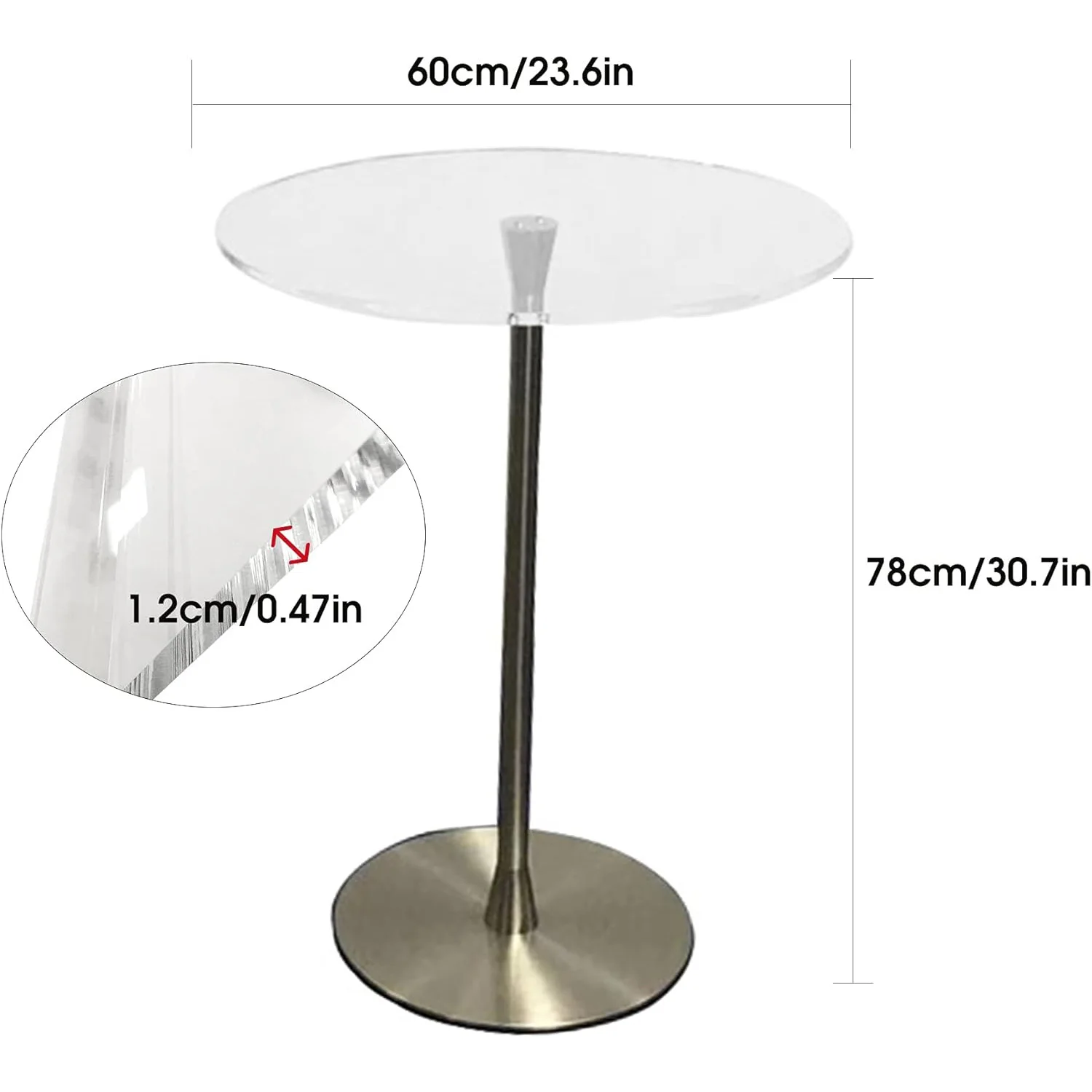Clear Podium Stand Round Presentation Table Acrylic Tabletop Silver Pole Base Coffee Table For Churches Speech