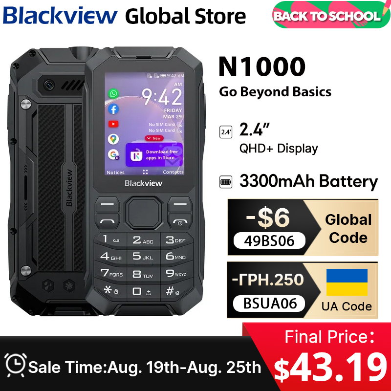 Blackview N1000 Rugged Smartphone 2.4 inch Display GPS IP69  Dual 4G Mobile Phone With Dial Button For Elderly Cellphone