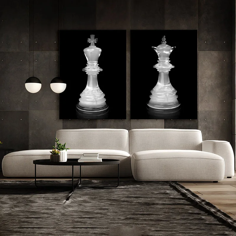 Xadrez de ouro peça cartazes rainha e rei impressão em tela xadrez dourado  para sala de jogo clube casa decoração jogando peça xadrez amante presentes  - AliExpress