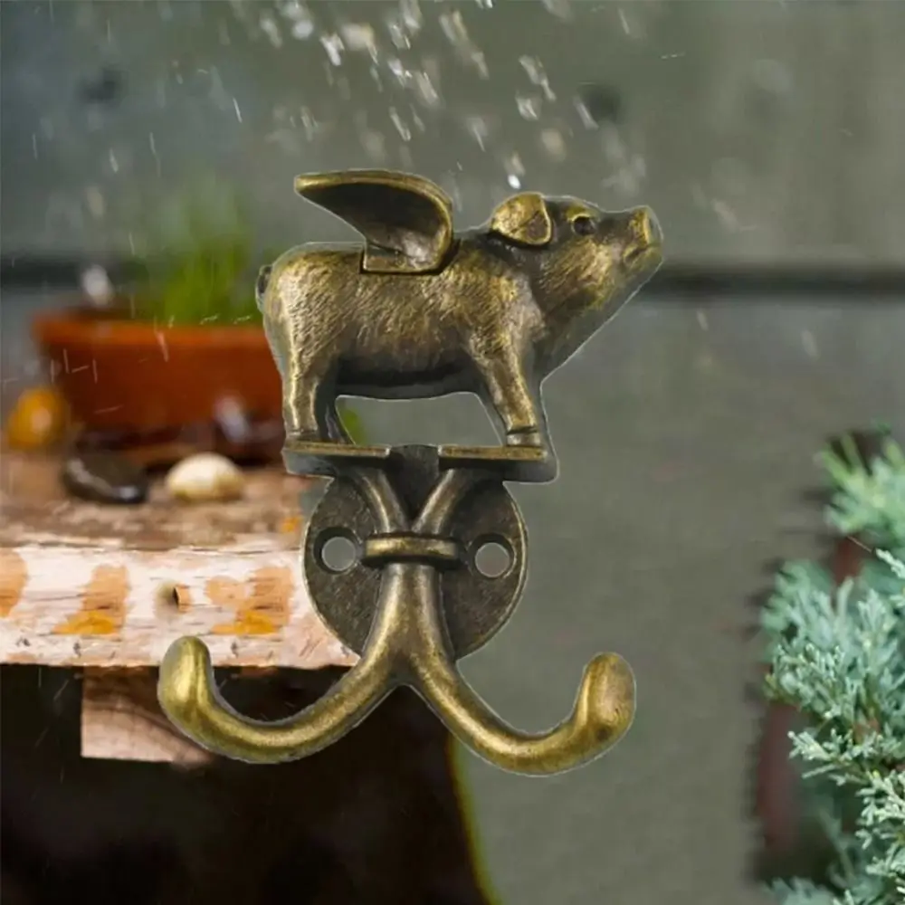 Cute Heavy Duty Flying Pig Wall Hook Vintage Decorative Screws Towel Hooks Door Hook for Kitchen Bathroom Bedroom