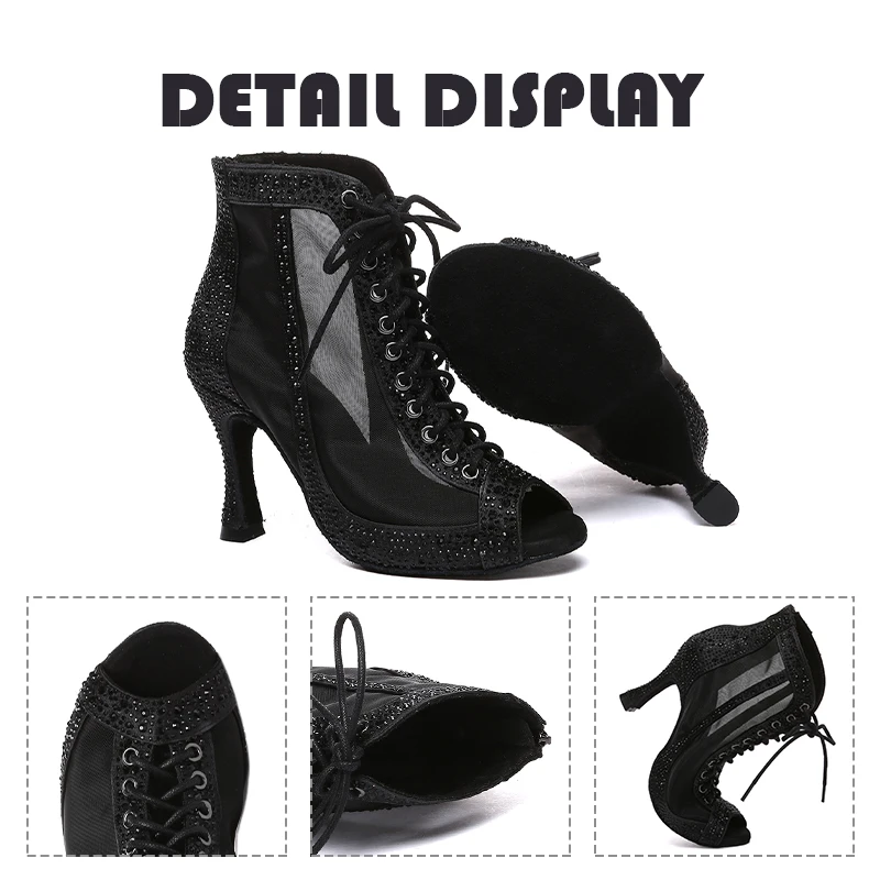 Women Dance Shoes Latin Dance Boots Salsa Dance Shoes Woman Rhinestone Jazz Short Boots