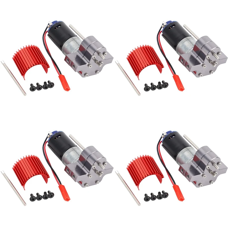 

4X 370 Brushed Motor+Alloy Heat Sink Gear Box Set With Steel Gears For WPL Henglong C14 C24 B24 B16 B36 4X4 6X6,Grey