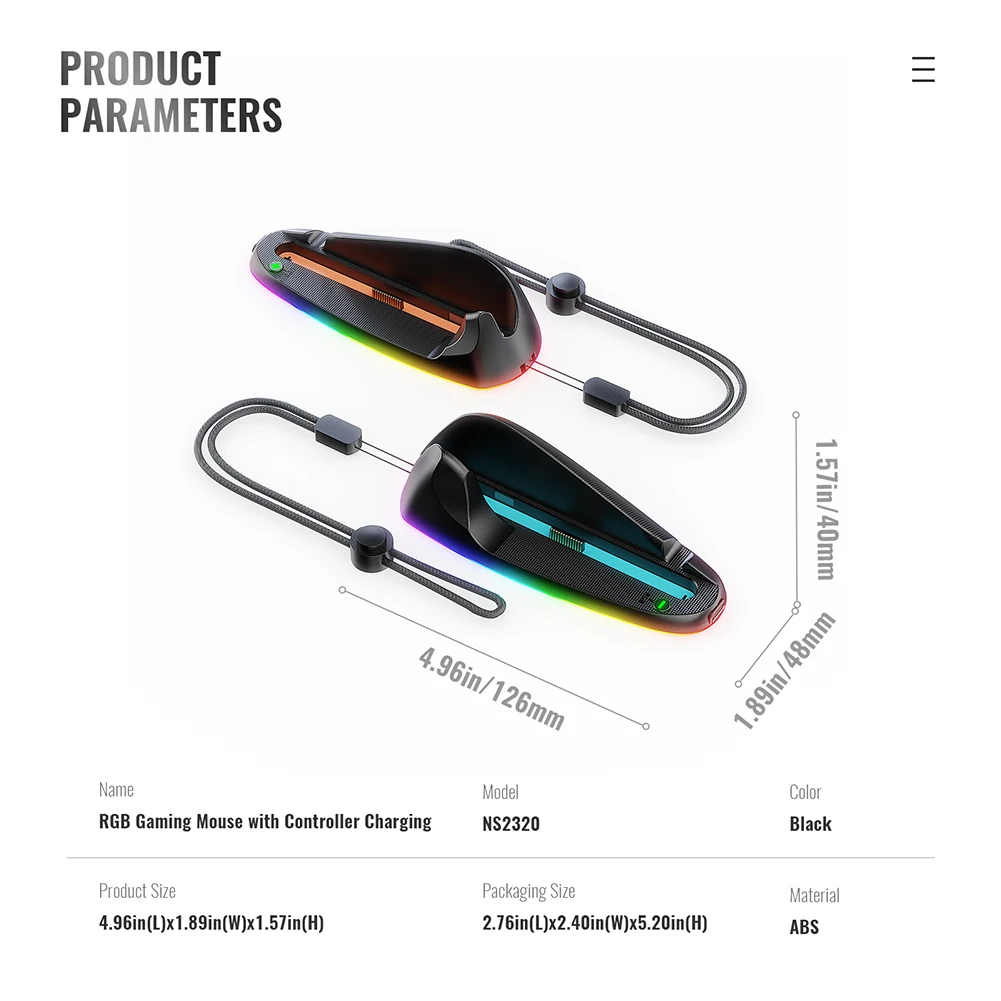 2PC Game Controller Mouse with RGB Lights Controller Mouse Hand Grips Game Controller Charging Dock for Joy-Con 2 for Switch 2