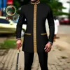 African Men Clothing Bazin Riche Men Suit 2-Piece Set Stand Collar Single Breasted Jacket Blazer Pants Party Wedding 2416082 3