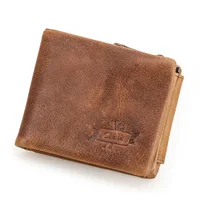 CONTACT'S Genuine Crazy Horse Leather Men Wallets Vintage Trifold Wallet Zip Coin Pocket Purse Cowhide Leather Wallet For Mens 2