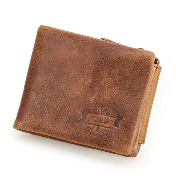 CONTACT'S Genuine Crazy Horse Leather Men Wallets Vintage Trifold Wallet Zip Coin Pocket Purse Cowhide Leather Wallet For Mens 2