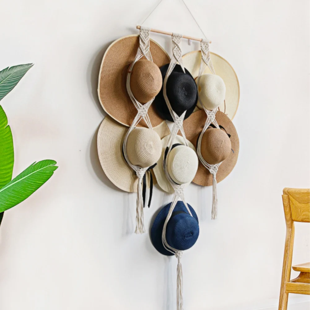 

Multi-Purpose Hooks Nordic Style Macrame Hanging Hat Organizer Display Rack Storage Cap Holder Scarf Hanger Home Wall Decoration