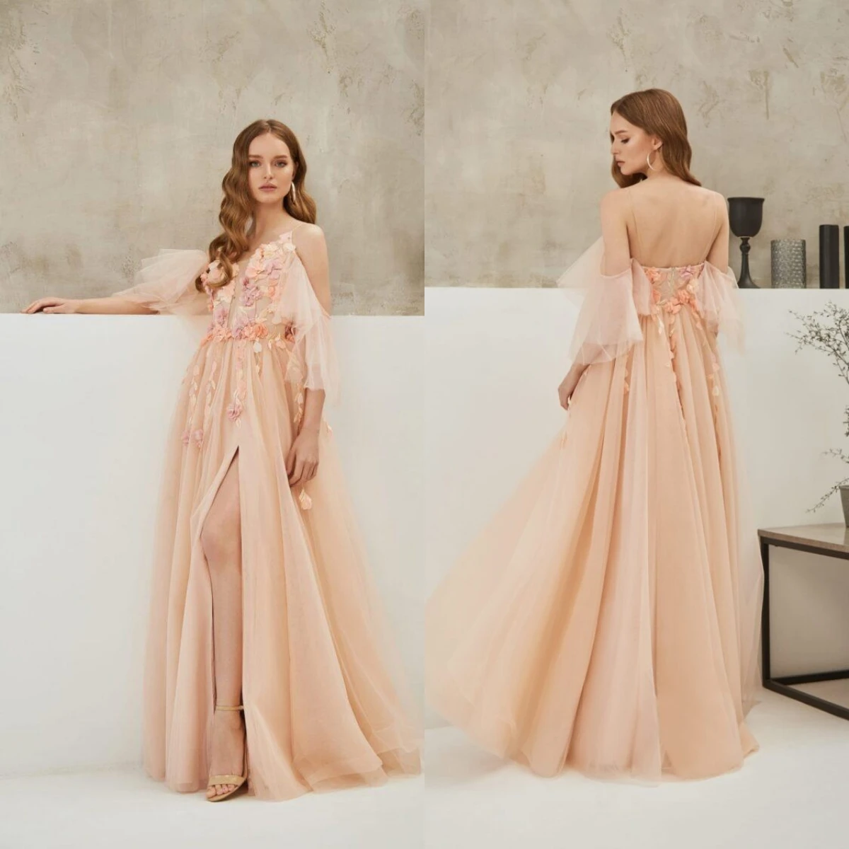 

Evening Dresses O Neck Spaghetti Straps Off Shoulder Short Sleeves Formal Dress Event Party Gowns Floor Length for Homecoming