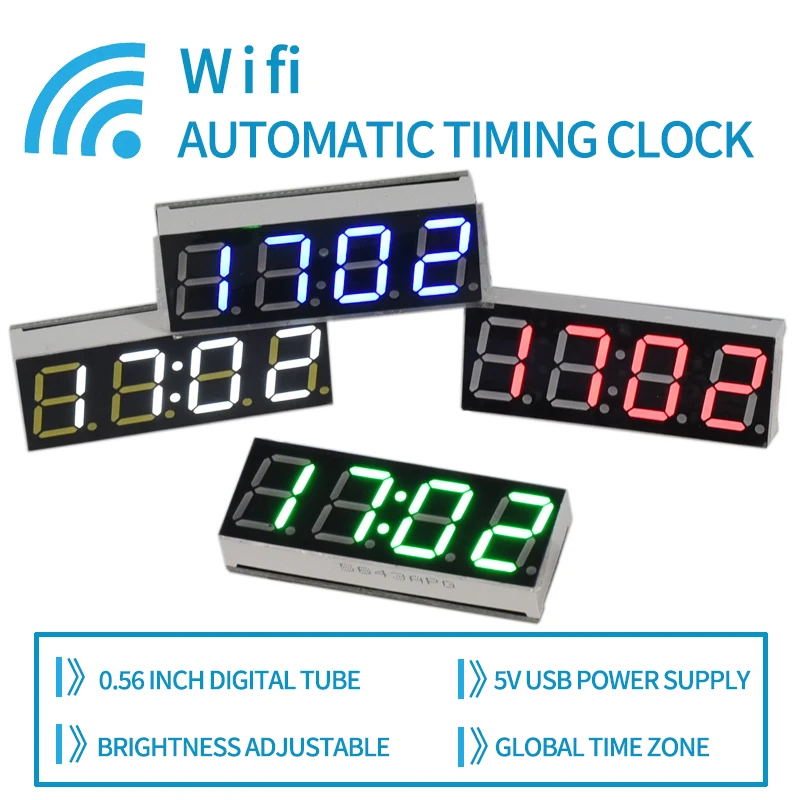 WiFi timing clock module network automatic timing LED digital tube electronic clock kit USB 5V Precise self illumination lcd digital clock digital desk clock digital clock digital table clock