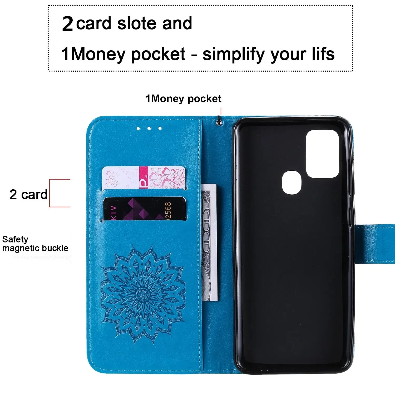 Embossed Mandala Design Leather Wallet Card Holder Flip Case