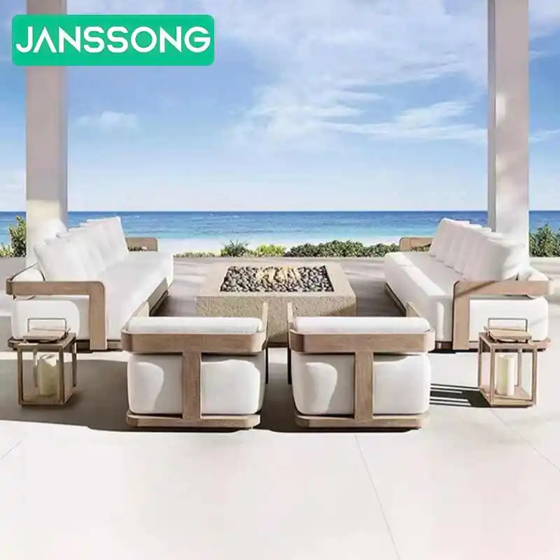 Creative Outdoor Solid Wood Sofa Villa Courtyard Anti Corrosion Furniture Combination Garden Outdoor Teak Waterproof Sofa Couch