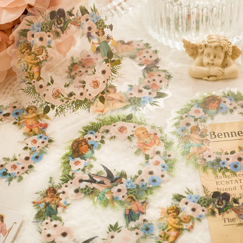 

20Packs Wholesale Sticker Wreath Flowers Angel Retro Flower Scrapbook supplies Decoration Paper Waterproof Europe style 149*85mm