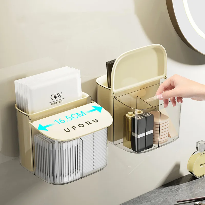 

Waterproof Wall Mounted Punch-free Cotton Swab Holder Toilet Paper Storage Rack Cosmetic Cotton Storage Box With Cover